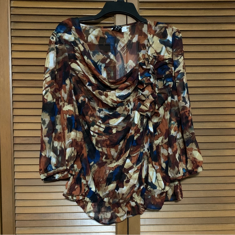 Marc Bouwer Sheer Flowing Ruffle Boho Top XL